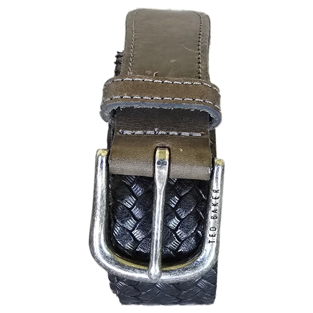Ted Baker Mens Woven Leather Belt 34 Olive Green‎ Black Made in England CA25459